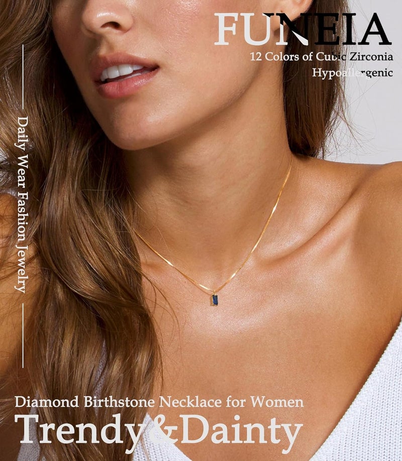 FUNEIA Diamond Necklaces for Women 14K Gold Plated Emerald Birthstone Necklace for Women Mothers Dainty Gold Necklace Blue Green Cubic Zirconia Pendant Necklace Birthday Gifts for Women Jewelry - Image 2